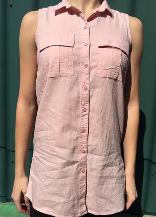 Майка кофта безрукавка льняна пудрова рожева