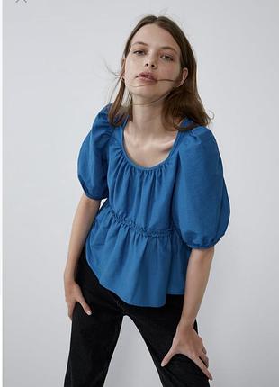 Женская синяя летняя блуза zara / жіноча синя літня блуза