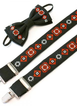 Дитячі вишиті підтяжки з метеликом чорні