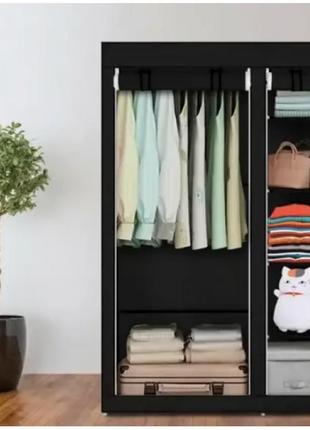 Тканевый шкаф для вещей storage wardrobe 88105 складной гардероб 2 секции, 105 х 45 х 170 см чёрный