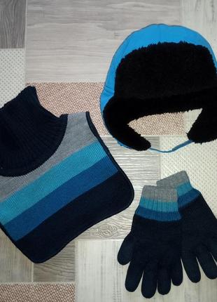 Набір h&m: шапка-вушанка, манішка, рукавички 6-8 років2 фото