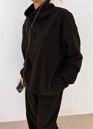 Теплий костюм жіночий флісовий, чорний стильний костюм на зиму, флісовий костюм3 фото