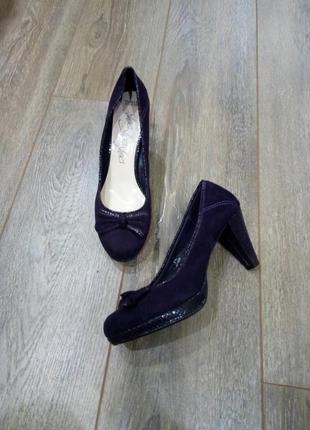 Marks & spencer фіолетові замшеві туфлі човники з бантом на платформі1 фото