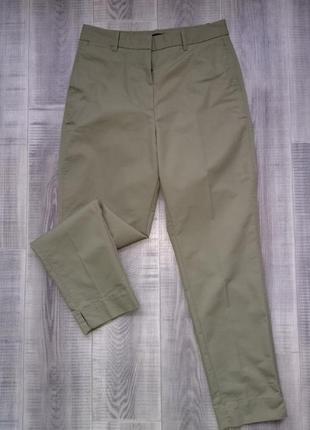 Стильные укороченные коттоновые брюки высокая посадка штаны оливка2 фото