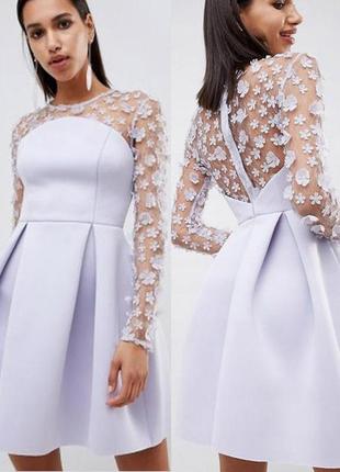 Распродажа! платье asos лавандовое с рельефным 3d цветочным кружевом