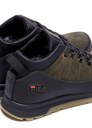 Мужские зимние кожаные кроссовки fila olive classic9 фото