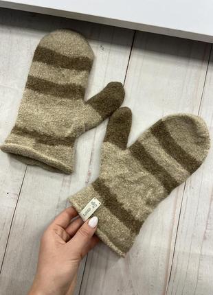 Натуральные тёплые валяные варежки в полоску, шерстяные рукавицы, рукавички, перчатки полосатые тёплые шерсть кашемир