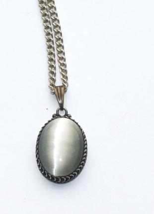 Кулон мельхиор с лунным камнем на цепочке