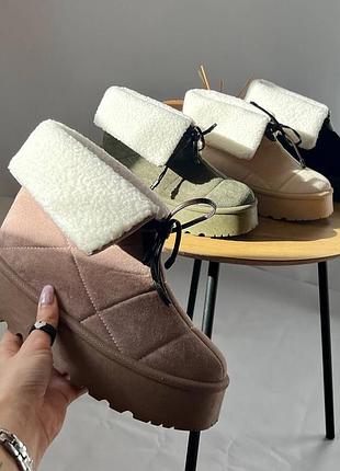 Уггі черевики еко замшеві з хутром бежеві чорні хакі кемел жіночі на платформі