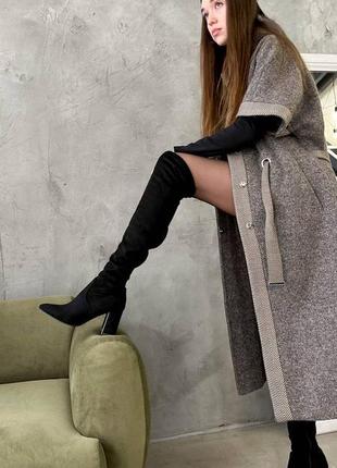 Красивые зимние ботфорты чулки на удобных каблуках с острым носиком