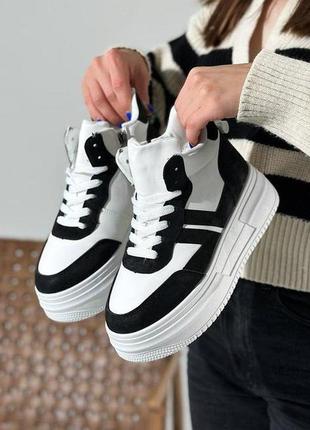Зимние кроссовки хайтопы черные-белые