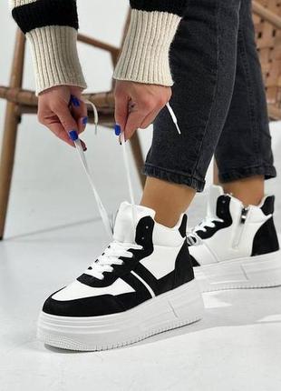 Зимние кроссовки хайтопы черные-белые