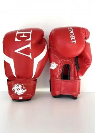 Боксерські рукавички lev sport 10 oz шкірзам, манжета 5 см червоні
