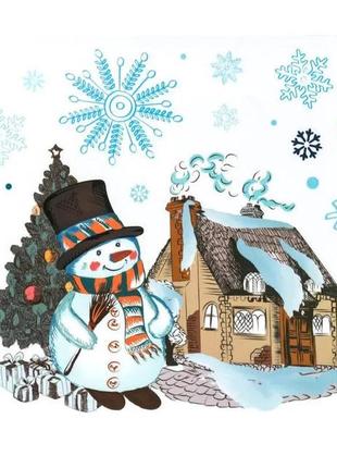 Набор наклеек новогодних "снеговик у дома" melinera 4 шт. 22,5 х 33 см4 фото