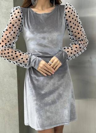 Бархатное платье с рукавами2 фото