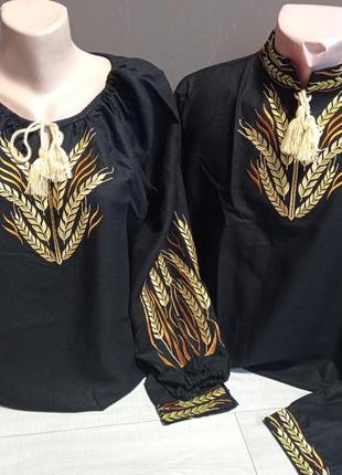 Дизайнерська  чоловіча чорна вишиванка льон "сила духа" з золотою вишивкою українатд 44-64 розміри3 фото
