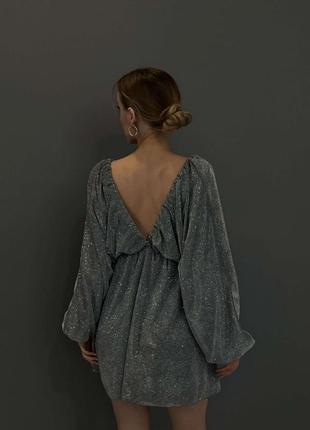 Женское вечернее платье блестящее короткое с вырезом люрекс нарядное праздничное6 фото