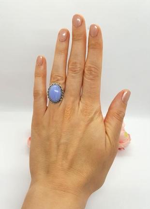 🫐💙 кольцо миниатюрное овал под винтаж натуральный камень голубой агат5 фото