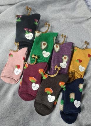 Теплые шерстяные носки набор 2шт, женские носки с рисунком зима, зимние носки женские, шерстяные носки, женские носки с фруктами авокадо, термоноски2 фото
