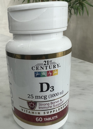 Сша. витамин d3, 25 мкг (1000 мо), 60 таблеток. 21st century