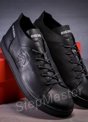 Кеды кроссовки мужские кожаные diesel pirate black1 фото