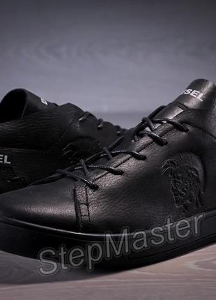 Кеды кроссовки мужские кожаные diesel pirate black8 фото