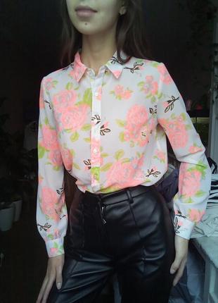 Шифонова блузка у квітковий принт, штфонова сорочка з квіточками, біла сорочка4 фото