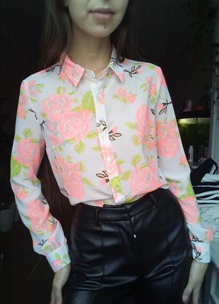 Шифонова блузка у квітковий принт, штфонова сорочка з квіточками, біла сорочка3 фото