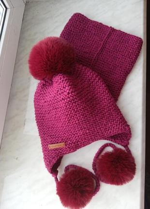 Зимний объемный комплект шапка хомут натуральный мех ручной работы
