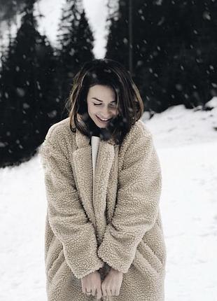 Шуба h&m бежевая зимняя искусственная седди