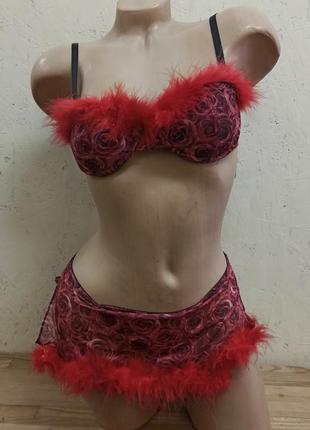 Комплект женского нижнего белья с пухом красно бордовый р 75в, 80в