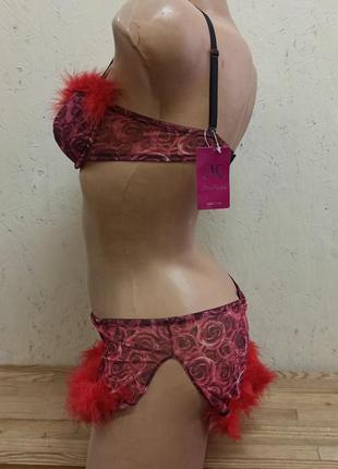 Комплект жіночої білизни з пухом червоно бордовий р 75в, 80в4 фото