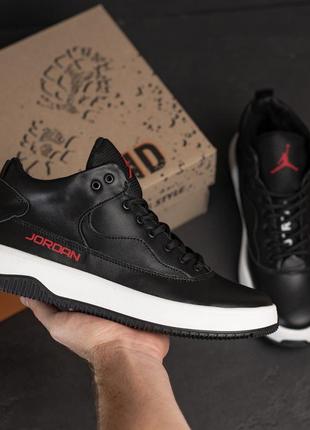 Мужские зимние кожаные кроссовки jordan black2 фото