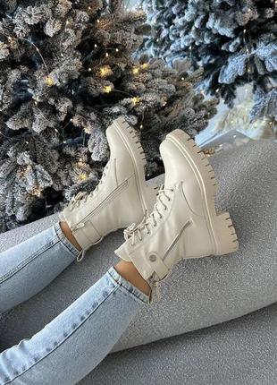 Зимові черевики еко шкіра колір бежевий з хутром зима зимні берці зимние берцы ботинки беж мех7 фото