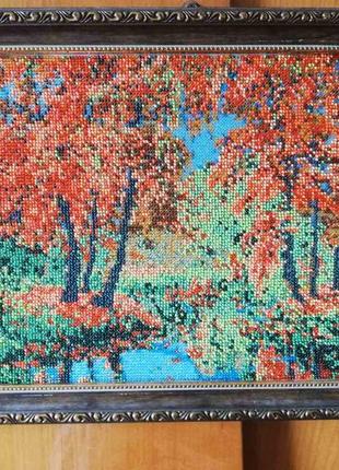 Осенний пейзаж,картина вышитая бисером, вышивка