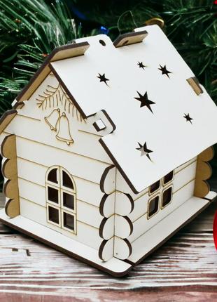 Деревянная коробка белый домик 11 см подарочная упаковка для конфет новогоднего подарка дом из дерева лдвп6 фото