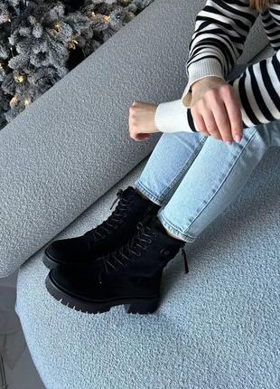 Зимові черевики еко замша колір чорний з хутром зима зимні берці зимние берцы ботинки черные мех2 фото
