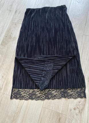 Красивая юбка гофре черная длинная с разрезами 14 хл5 фото