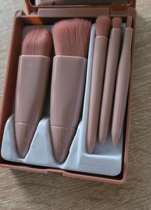 Набір пензлів 5 штук з пластиковим чохлом з дзеркалом рожевого кольору