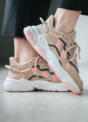 Кроссовки женские adidas ozweego, бежевые, адидас озвиго, кросівки