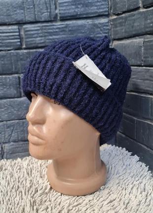 Зимняя синяя  шапка  ferz с подворотом шерсть 40% альпака 10% акр. 50% 29351