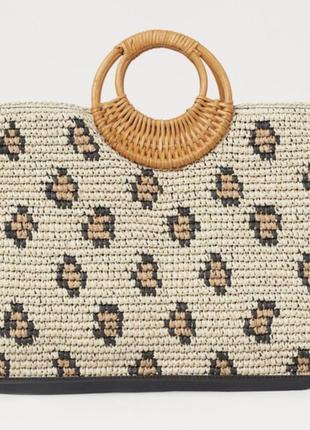 Сумка h&m плетеная с двумя деревянными ручками и ремешком на плечо3 фото