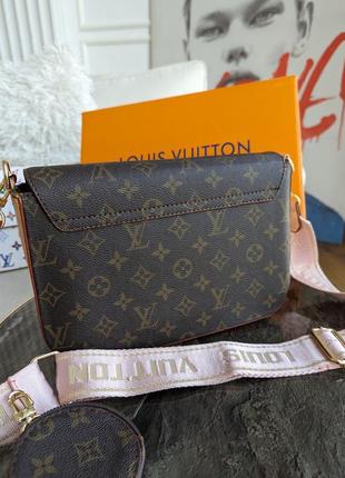 Сумка louis vuitton multi pochette 2 в 1 коричневый+розовый ремень8 фото