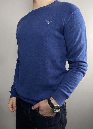 Оригинальный свитер gant cotton wool crew neck sweater-steel blue6 фото