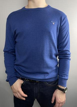 Оригінальний светр gant cotton wool crew neck sweater-steel blue