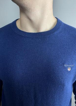 Оригинальный свитер gant cotton wool crew neck sweater-steel blue7 фото