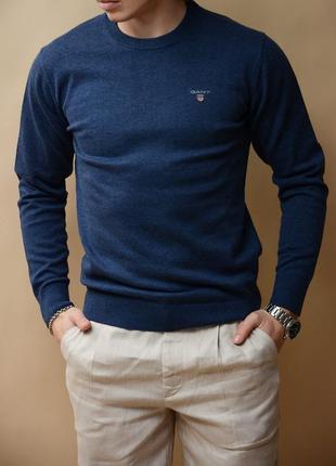 Оригинальный свитер gant cotton wool crew neck sweater-steel blue2 фото