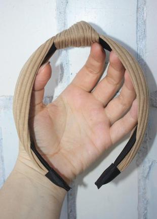 Трендовый обруч ободок для волос тюрбан чалма цвета бежевый3 фото