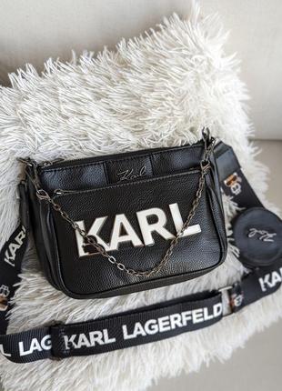 Сумка karl lagerfeld 3 в 1 чорна з білими буквами