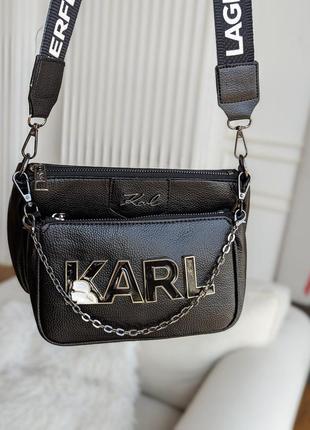 Сумка karl lagerfeld 3 в 1 черная с черными буквами